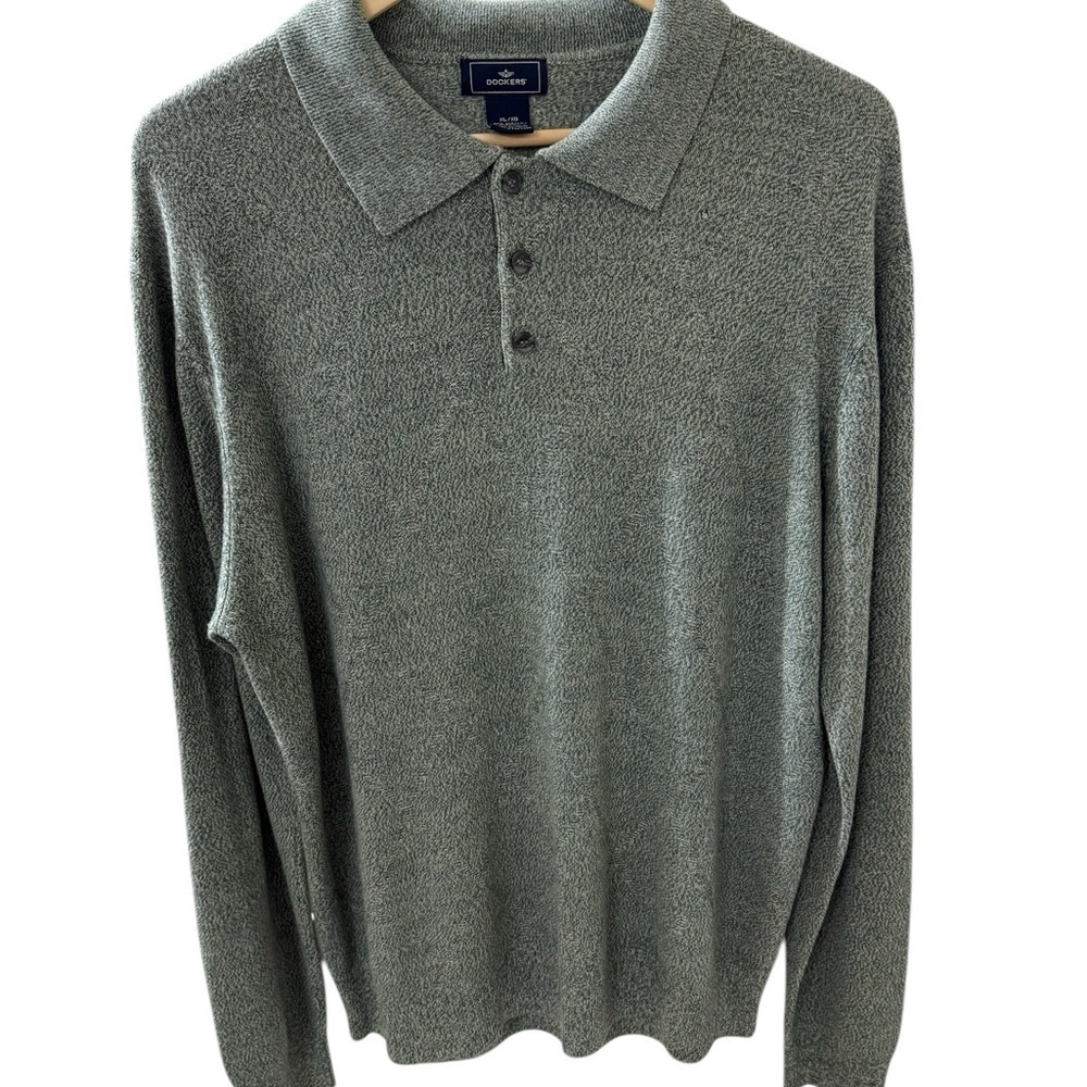 Dockers Men’s Size Xl 3 Button long Sleeve Pullover Green 100% Acrylic  Collar